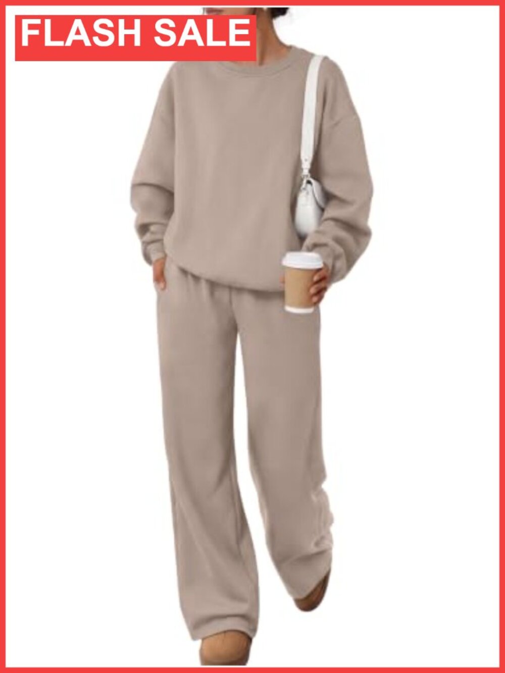 Heavyweight Cotton Fleece 2-Piece Sweatsuit Wide-Leg Lounge Set Crewneck